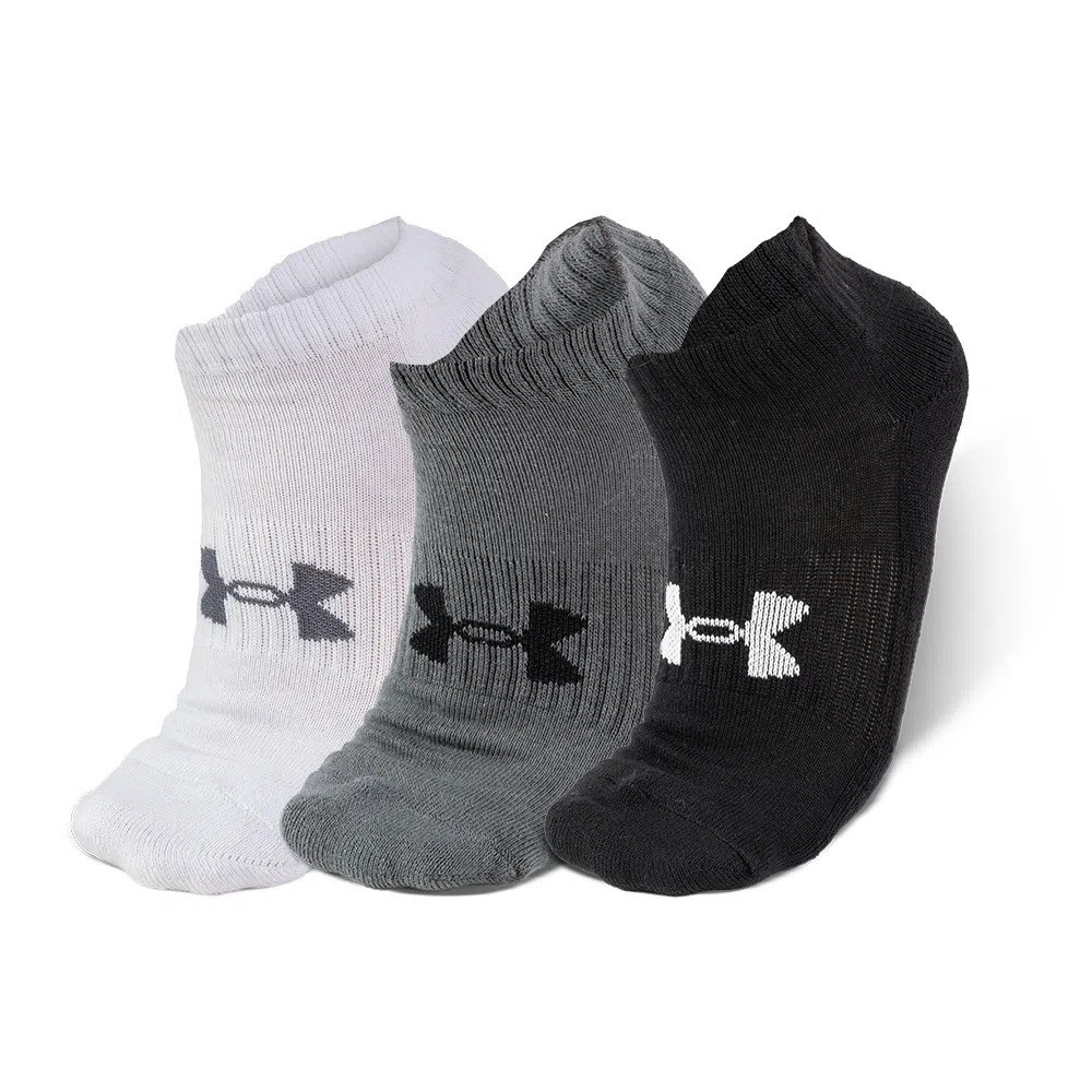 MEIA UNDER ARMOUR CORE COTTON LOCUT 3 PARES PRETA, CINZA E BRANCA