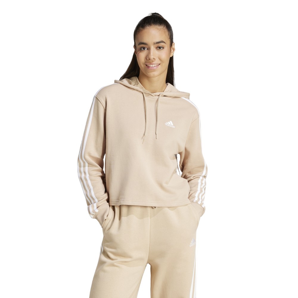 CASACO MOLETOM ADIDAS 3 STRIPES BEGE FEMININO