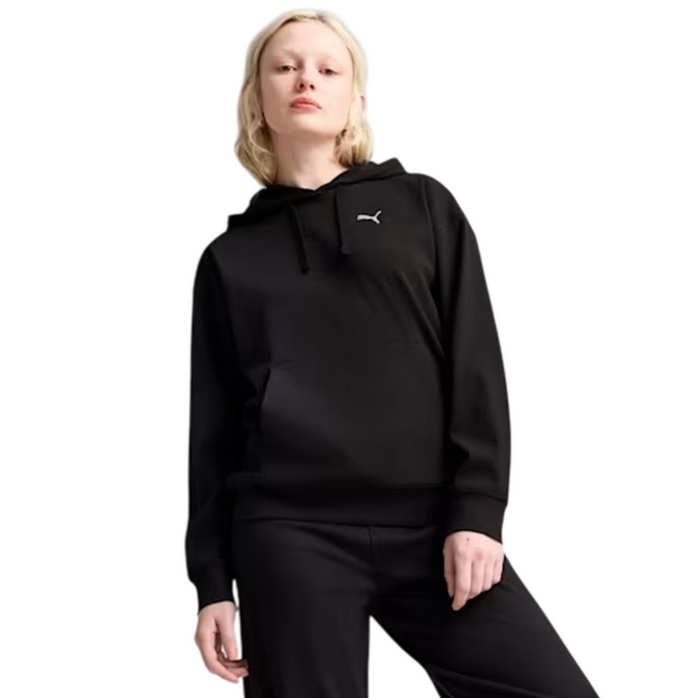 CASACO MOLETOM PUMA ESS ELEVATED COMFORT RIB HOODI PRETO FEMININO