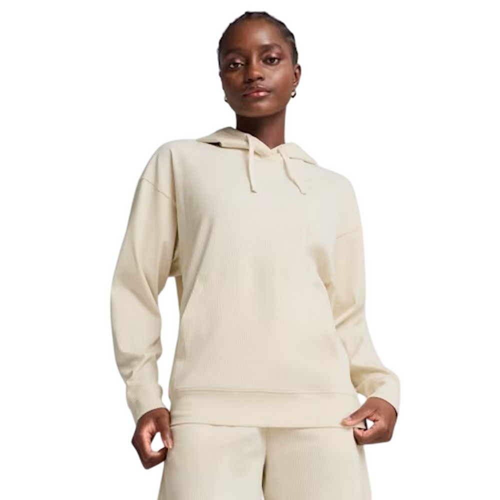 CASACO DE MOLETOM PUMA ESS ELEVATED COMFORT RIB HOODI BEGE FEMININO