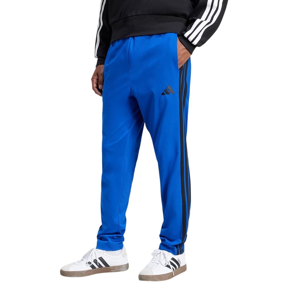 CALÇA DE MOLETOM ADIDAS SINGLE JERSEY 3 STRIPES AZUL MASCULINA