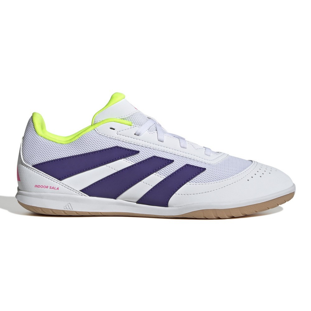Chuteira futsal adidas predator club branco com roxo e verde