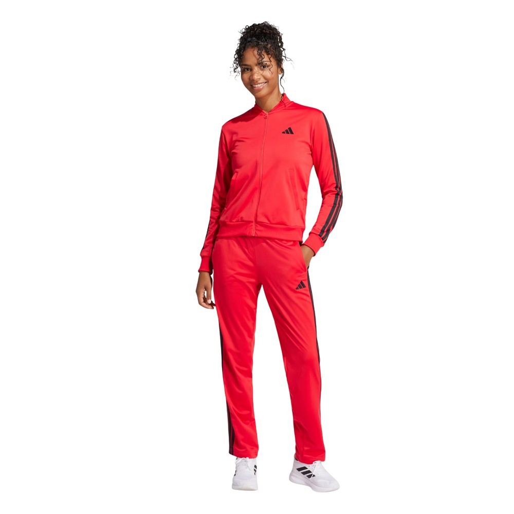 CONJUNTO ADIDAS ESSENTIALS 3-STRIPES VERMELHO COM PRETO FEMININO