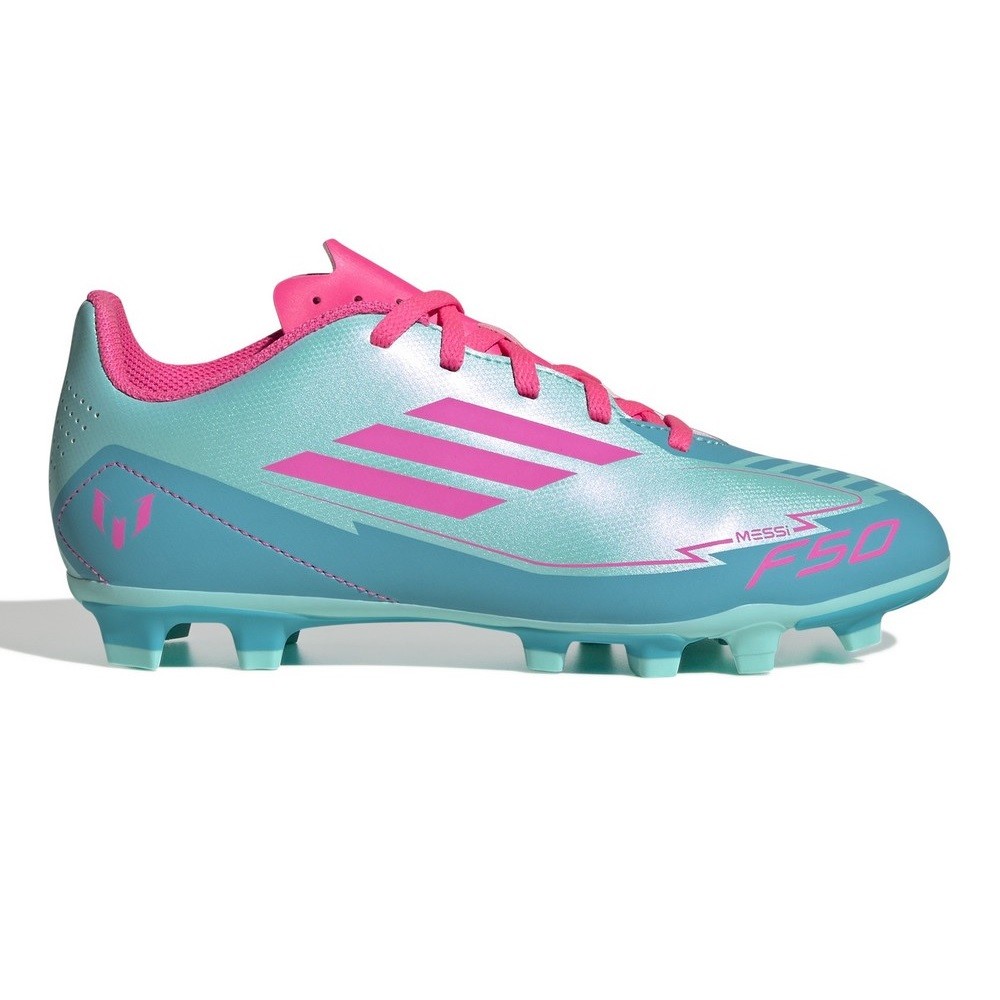 Chuteira campo adidas f50 club fg mg messi inf azul com rosa