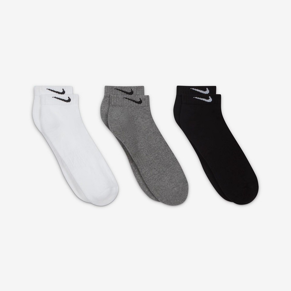 MEIA NIKE EVERYDAY CUSH LOW 3 PARES BRANCA, PRETA E CINZA