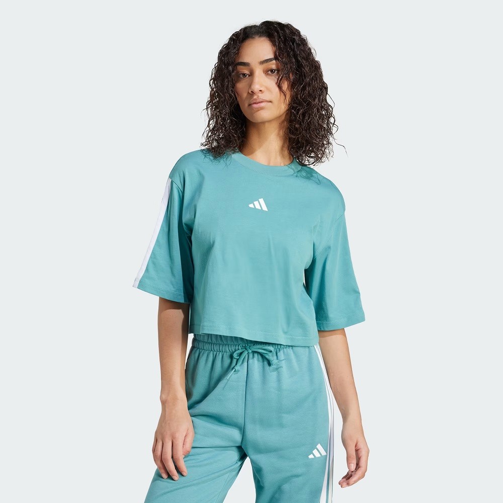 Camiseta adidas cropped 3 stripes verde feminina :: Amil Esportes